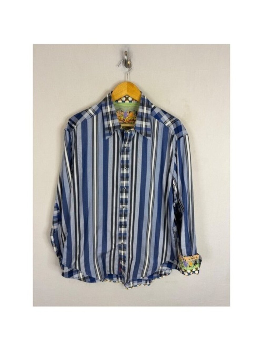 Robert Graham Mens Blue Striped Plaid Long Sleeve Button Down Shirt Large L
